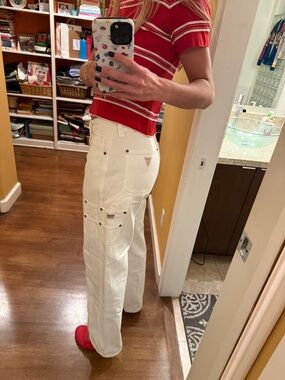 Guess White Carpenter Jeans with Signature Triangle Patch